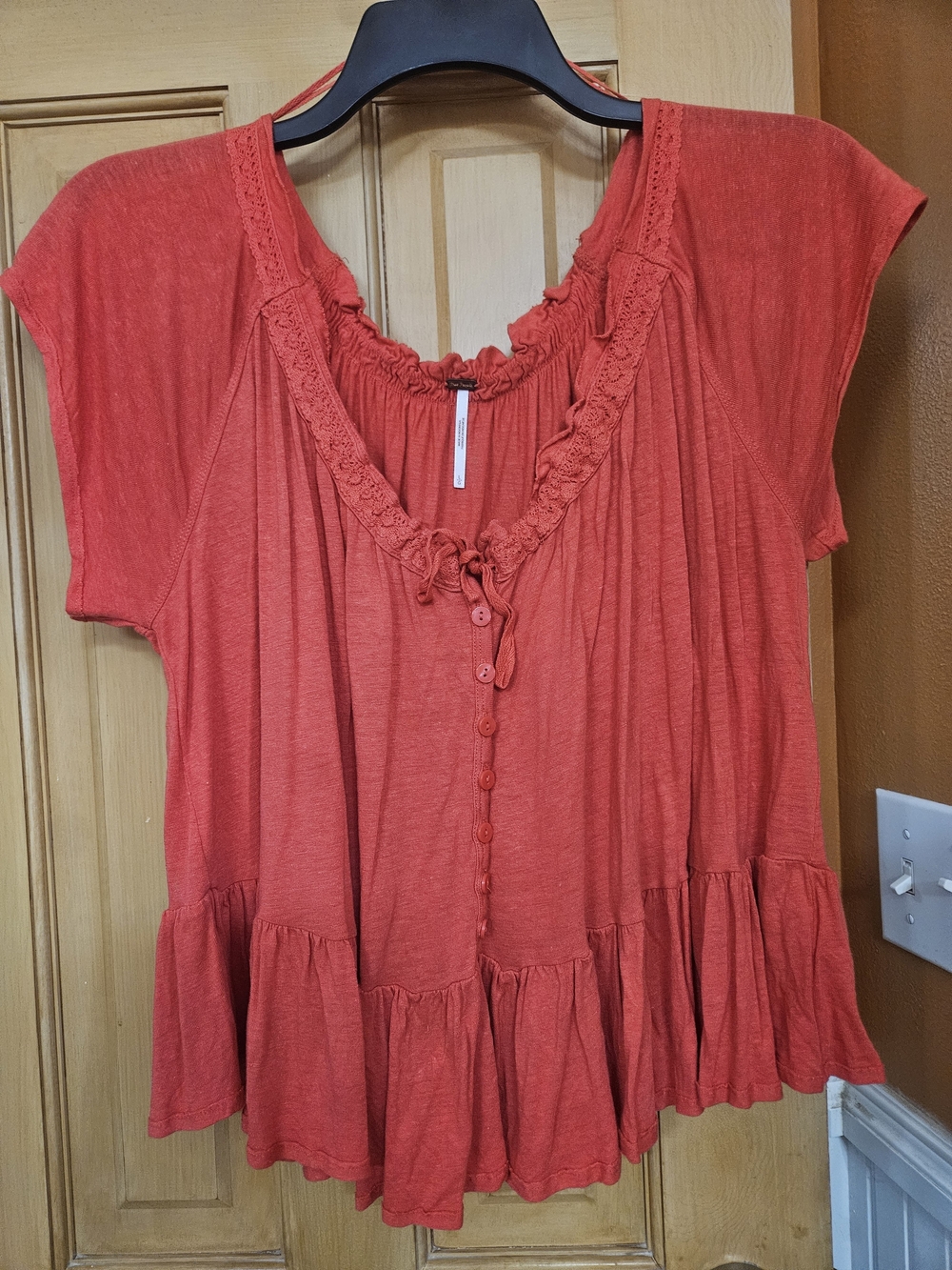 Free People Coral Red Peasant Tunic Top
